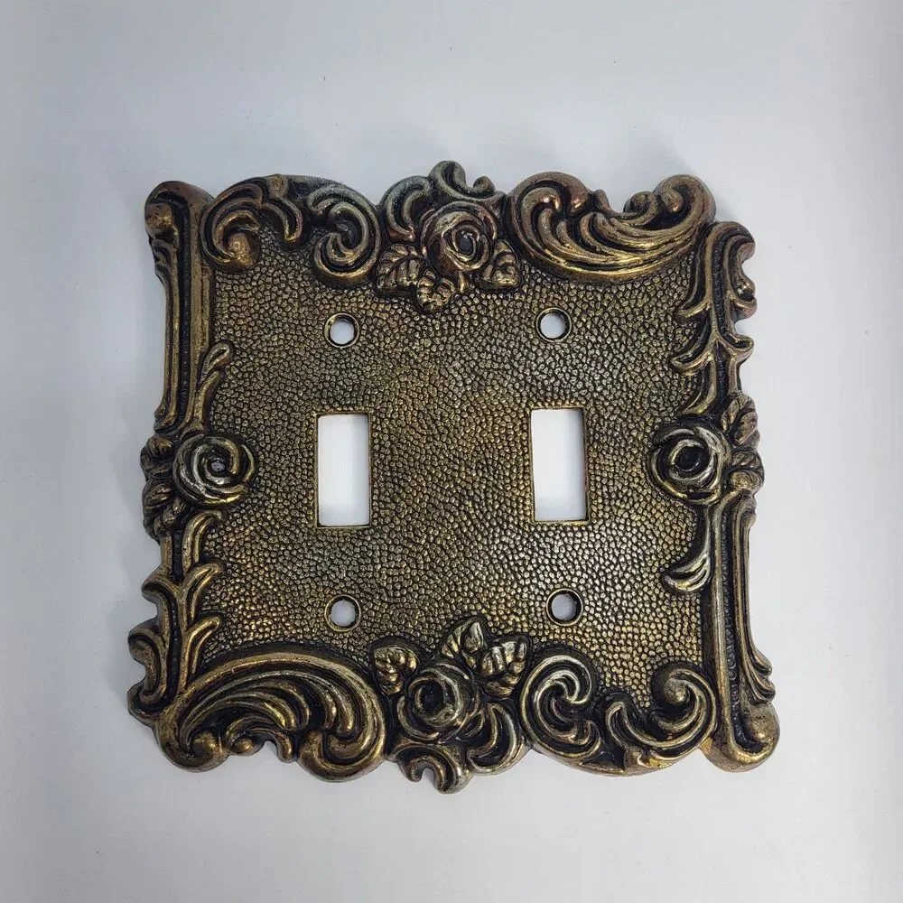 American Tack & Hardware Ornate Metal Plate Cover Double Switch Vintage #N60TT